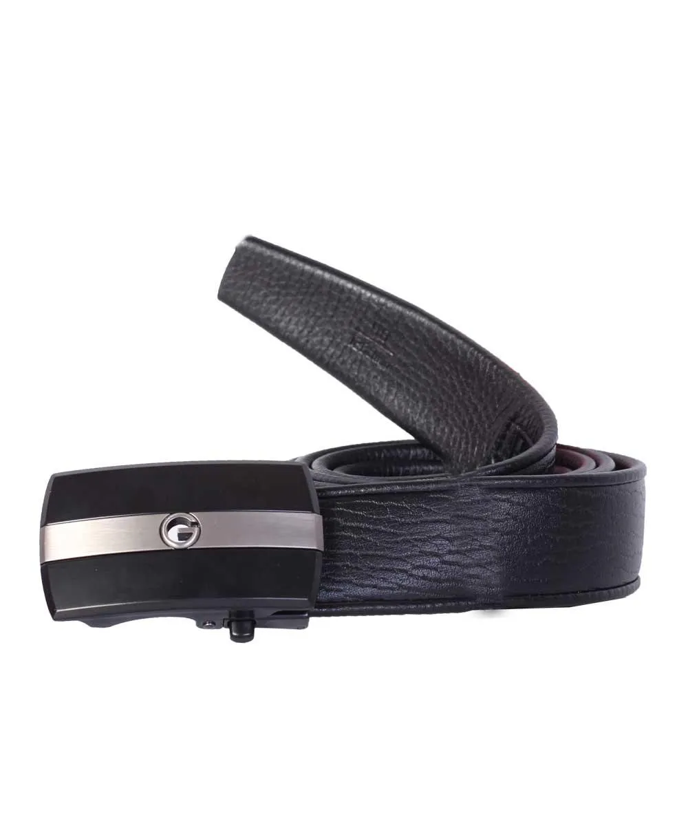 Black & silver tone leather logo belt