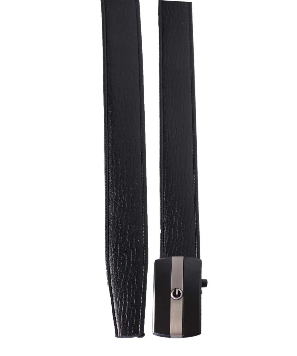 Black & silver tone leather logo belt