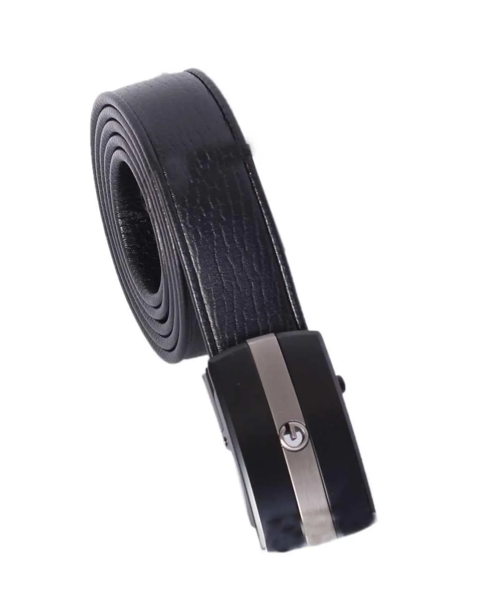 Black & silver tone leather logo belt