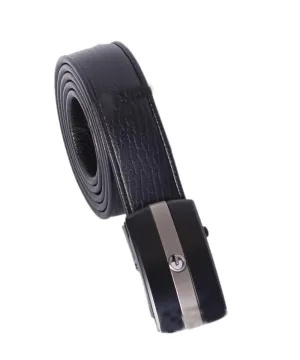 Black & silver tone leather logo belt