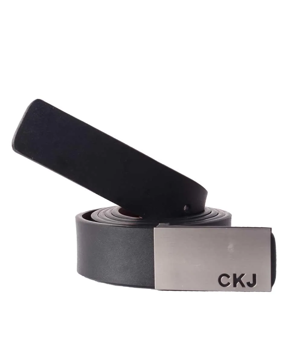 CKJ Calvin Klein Jeans Silver Head Black Leather Buckle Belt