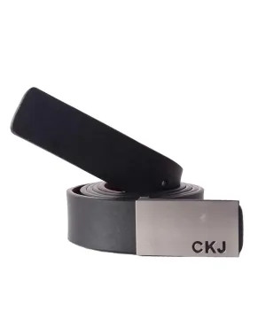 CKJ Calvin Klein Jeans Silver Head Black Leather Buckle Belt