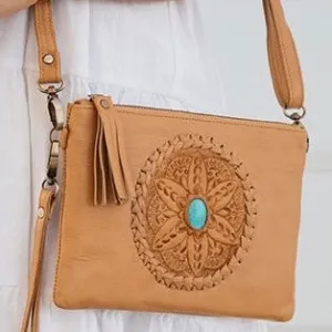 Flower & Stone Clutch Bag - Light Tan