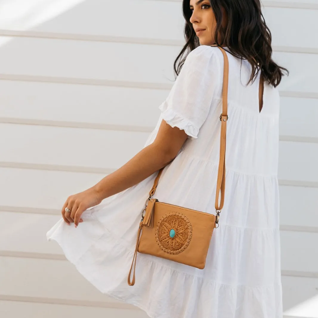 Flower & Stone Clutch Bag - Light Tan