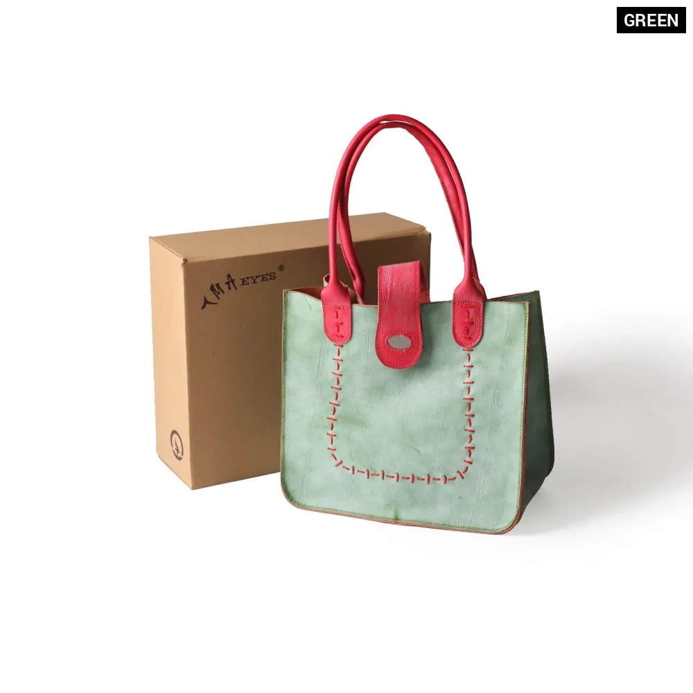 Genuine Leather Handsewn Solid Colour Minimalist Handbag