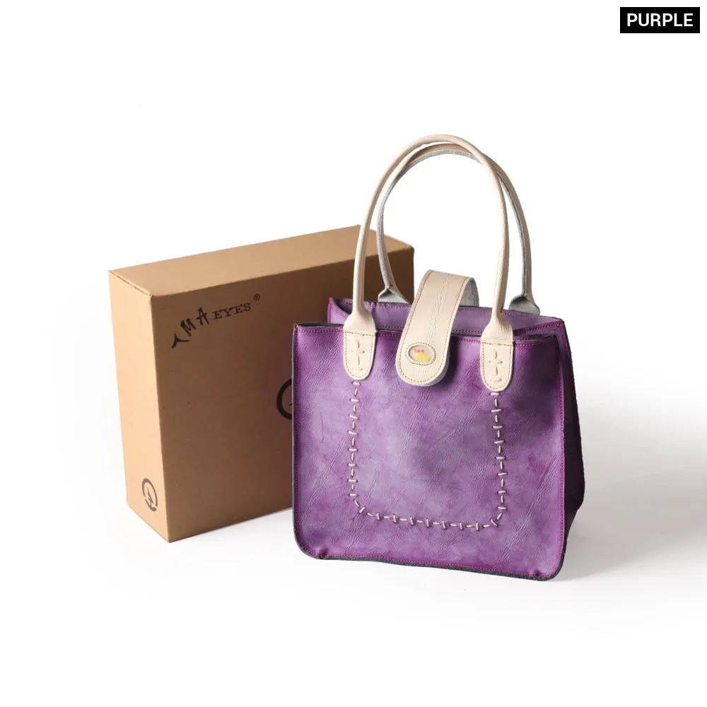 Genuine Leather Handsewn Solid Colour Minimalist Handbag