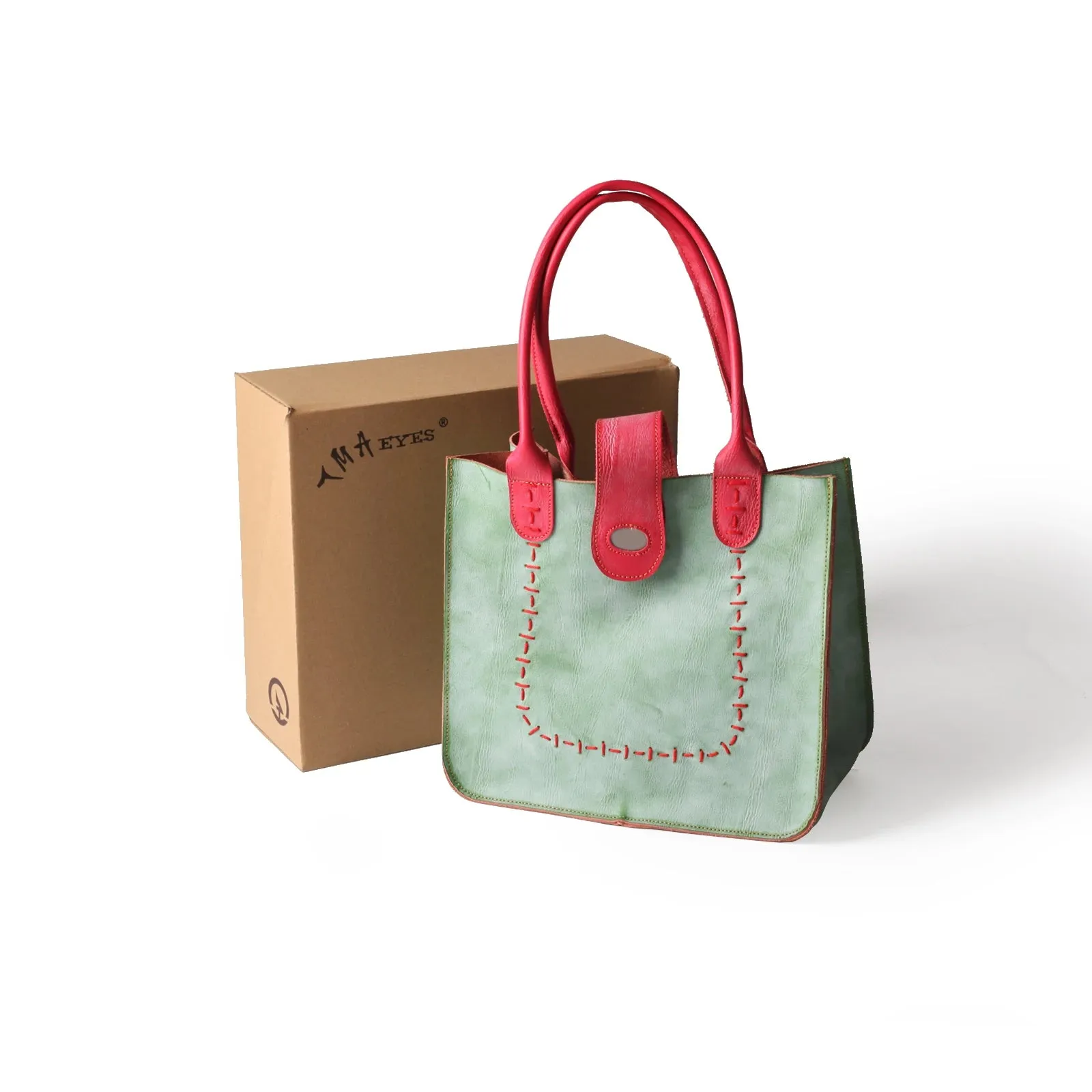 Genuine Leather Handsewn Solid Colour Minimalist Handbag