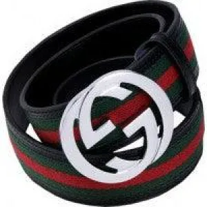 Green-Red-Green Silver Buckle Belt