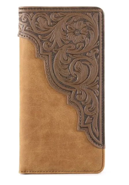 Montana West - Embossed Floral Men's Bifold Wallet - Tan
