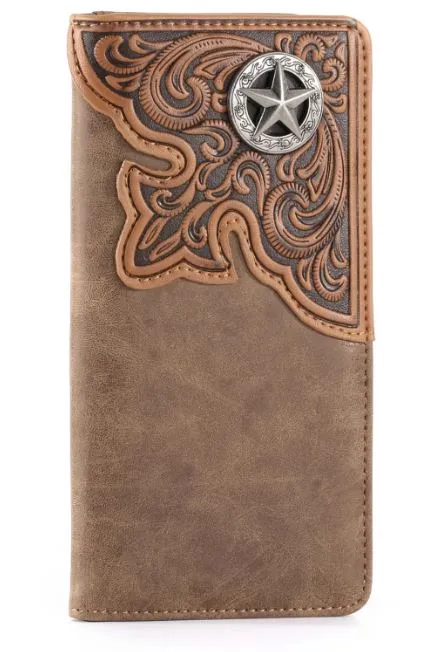 Montana West - Embossed Lone Star Concho Men's Bifold Wallet - Brown