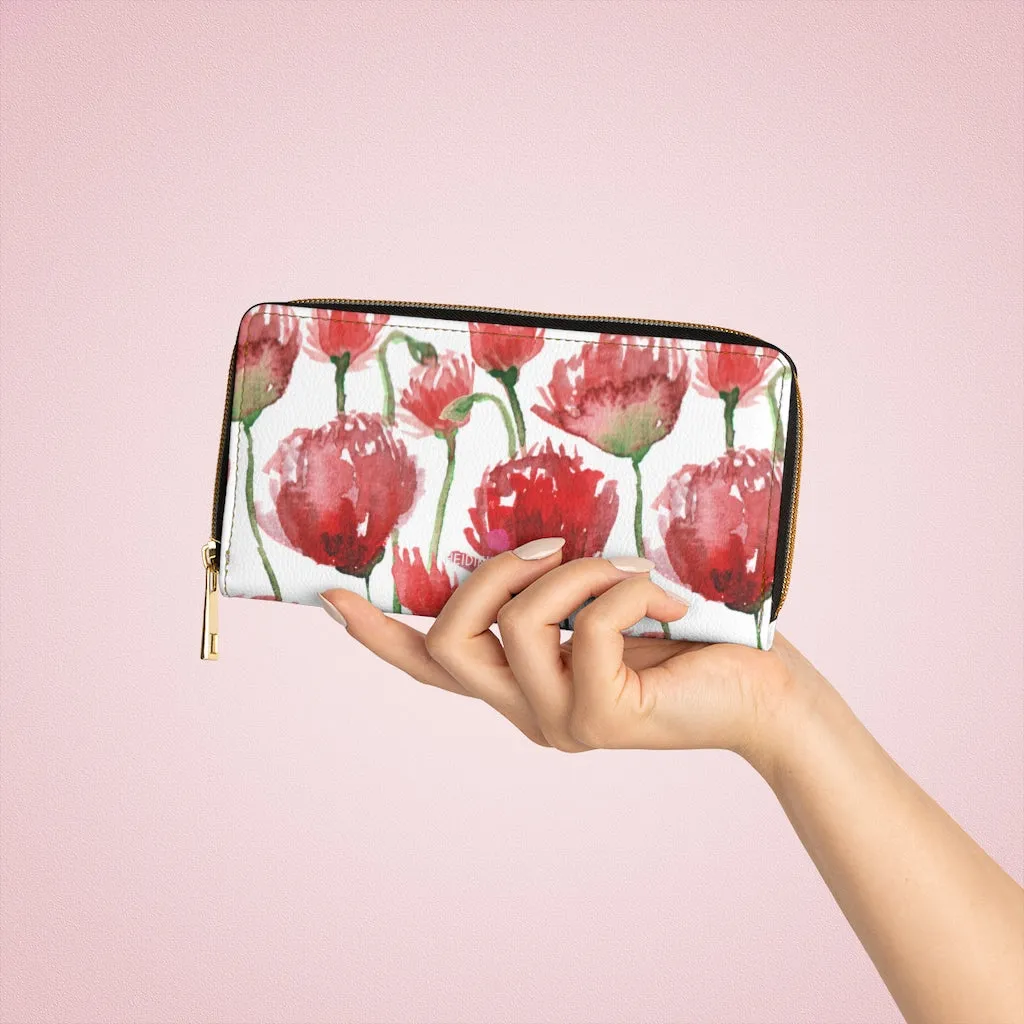 Red Tulips Best Zipper Wallet, Red Tulips Flower Print Best Long Compact Wallet For Women